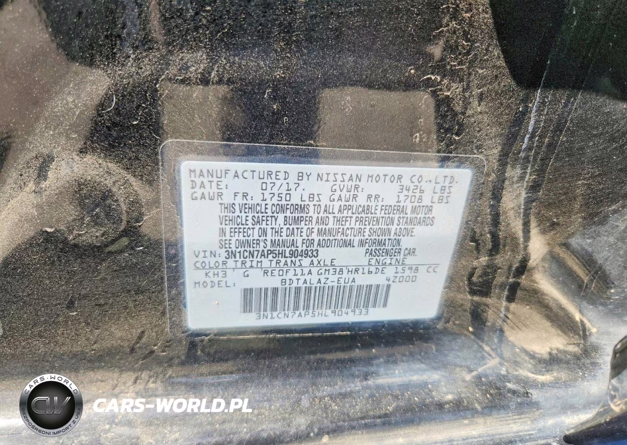 2017 Nissan Versa 1.6 S Plus VIN:3N1CN7AP5HL904933 - 12