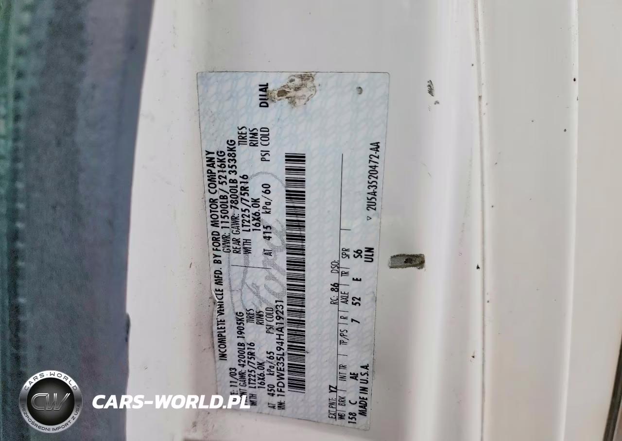 2004 Ford Econoline E350 Super Duty Cutaway Van VIN:1FDWE35L94HA19231 - 13