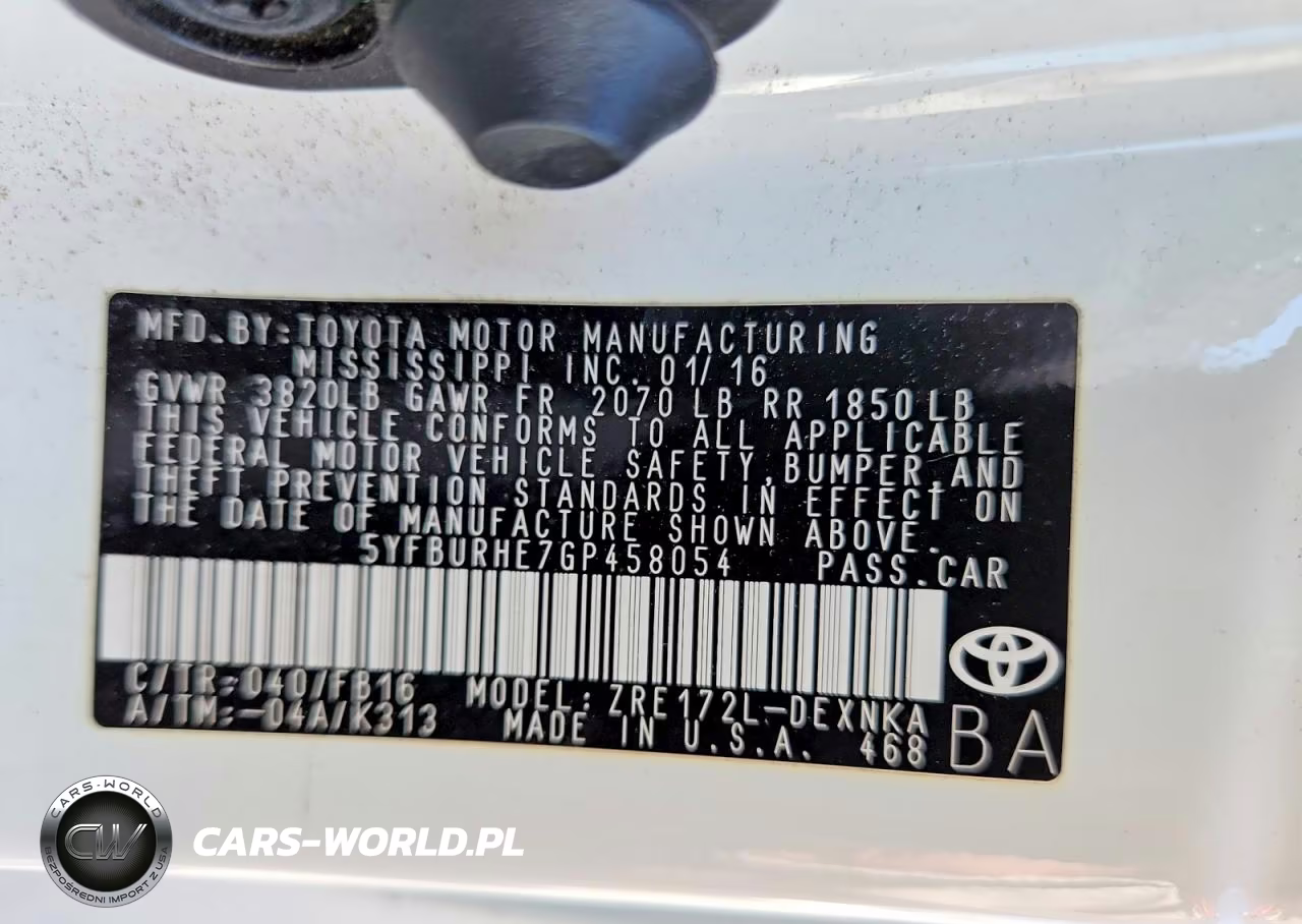 2016 Toyota Corolla Le VIN:5YFBURHE7GP458054 - 12