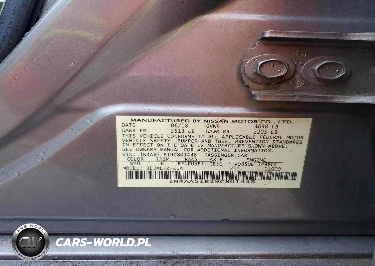 2009 Nissan Maxima 3.5 S VIN:1N4AA51E19C801448 - 13