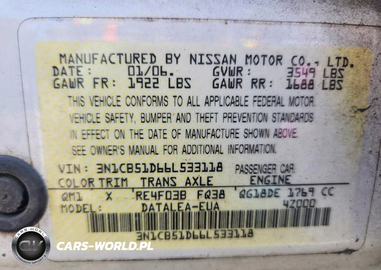2006 Nissan Sentra 1.8 VIN:3N1CB51D66L533118 - 12