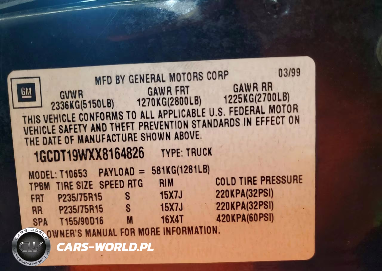 1999 Chevrolet S Truck S10 VIN:1GCDT19WXX8164826 - 13