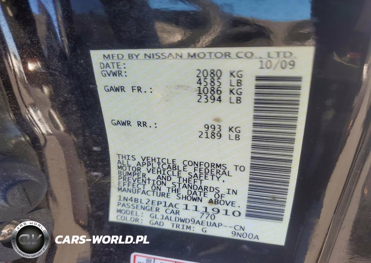 2010 Nissan Altima Sr VIN:1N4BL2EP1AC111910 - 12