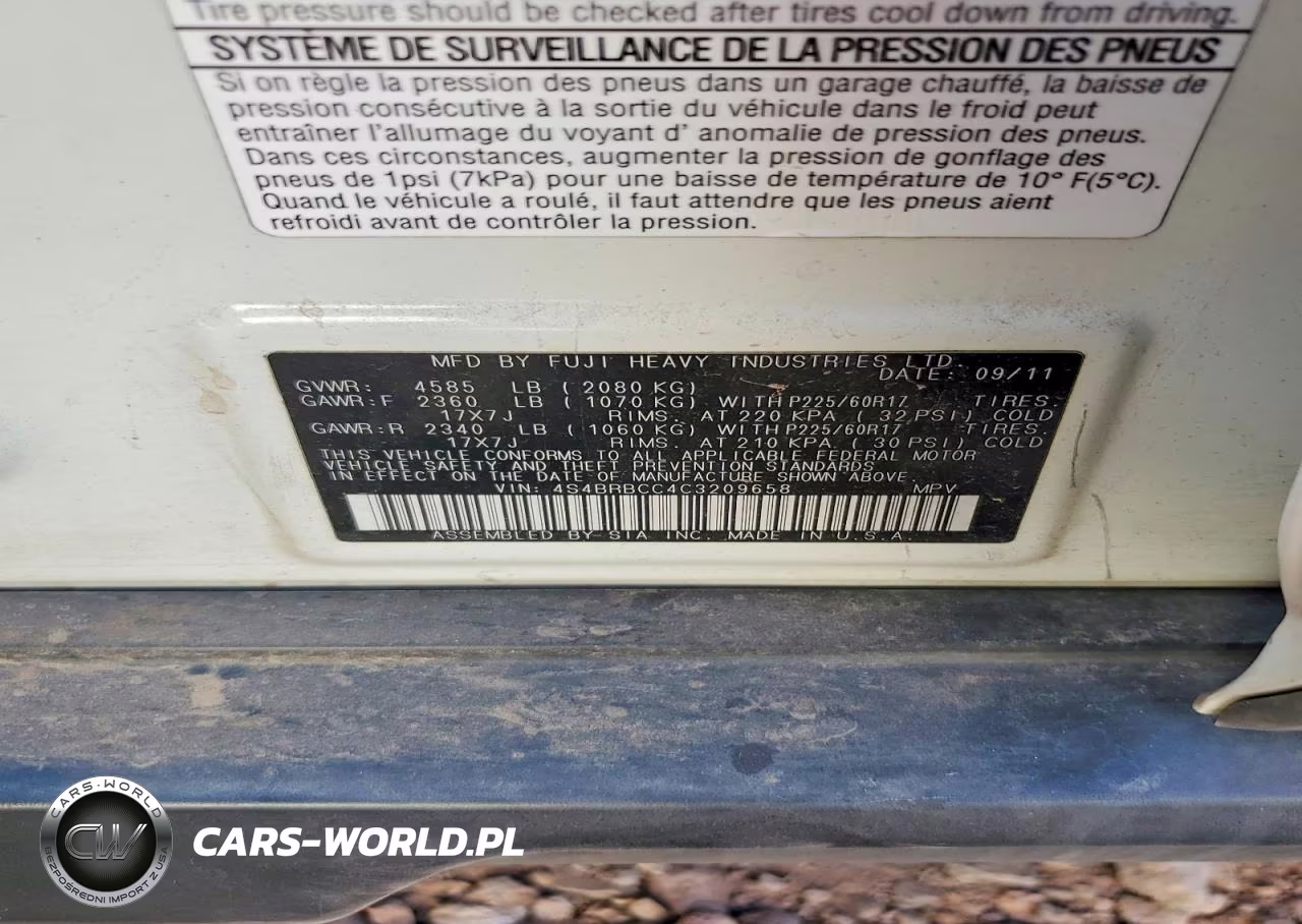2012 Subaru Outback 2.5I Premium VIN:4S4BRBCC4C3209658 - 12