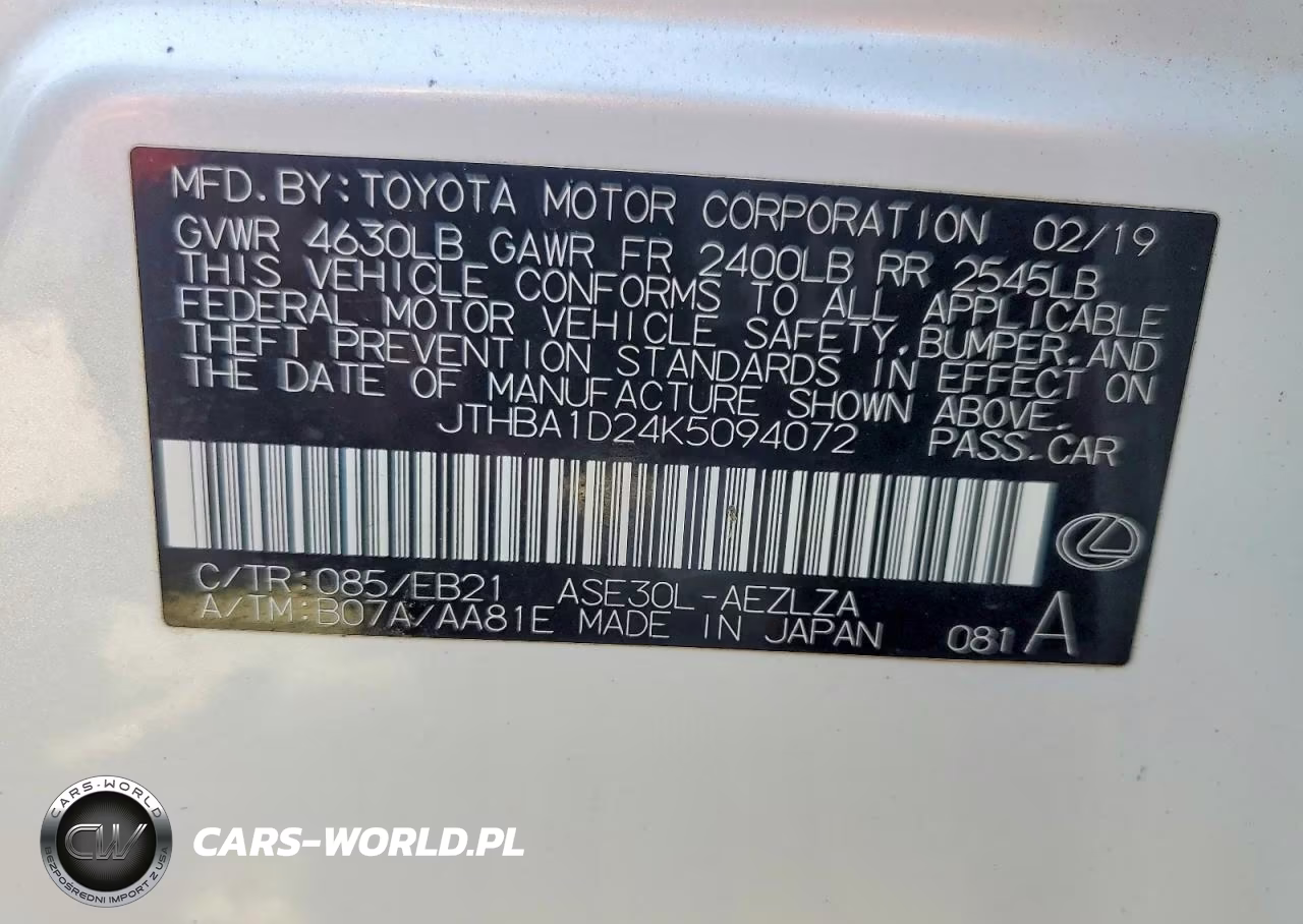 2019 Lexus Is 300 VIN:JTHBA1D24K5094072 - 12