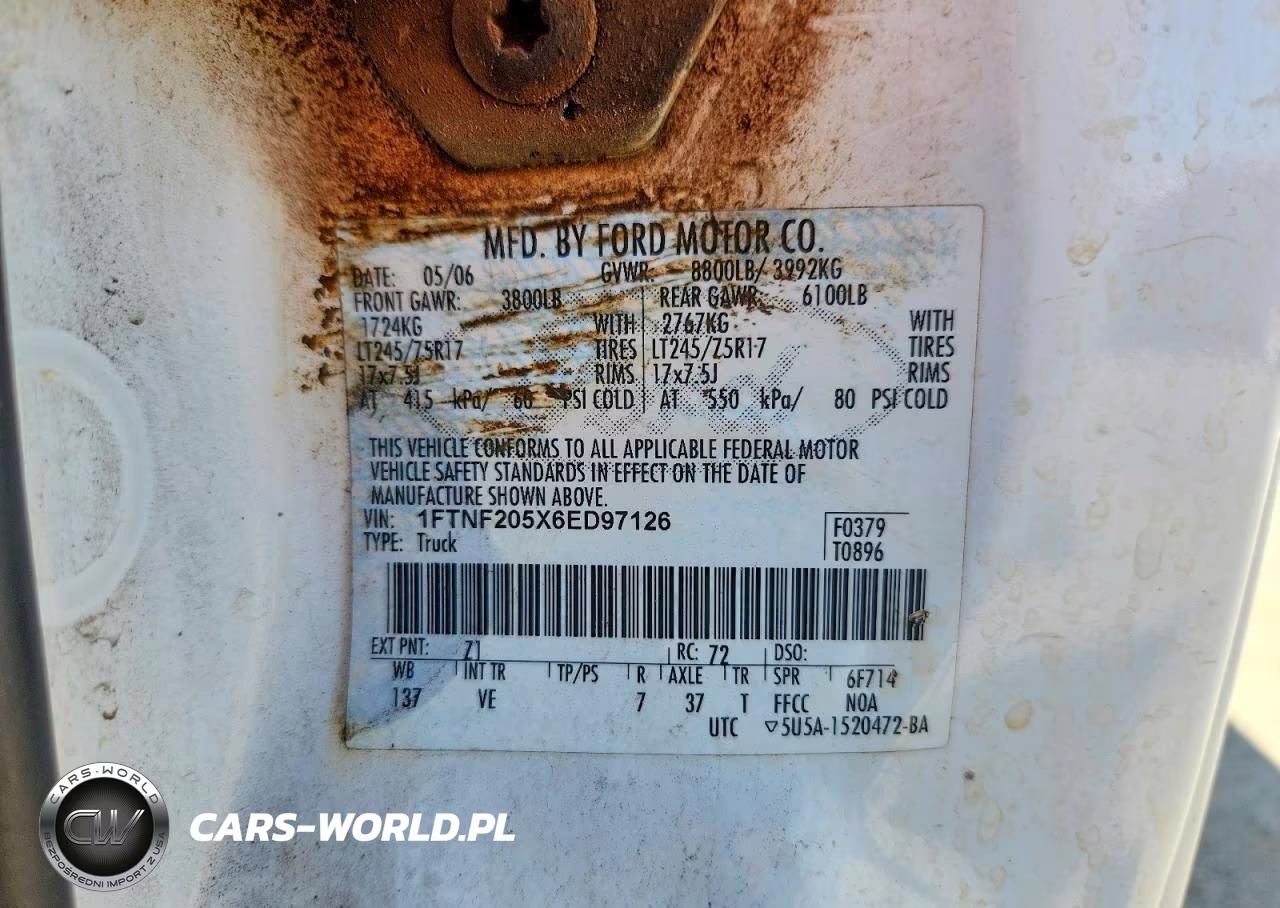 2006 Ford F250 Super Duty VIN:1FTNF205X6ED97126 - 12