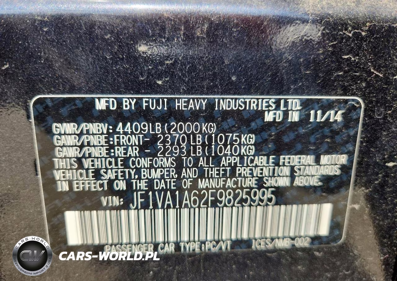2015 Subaru Wrx VIN:JF1VA1A62F9825995 - 13
