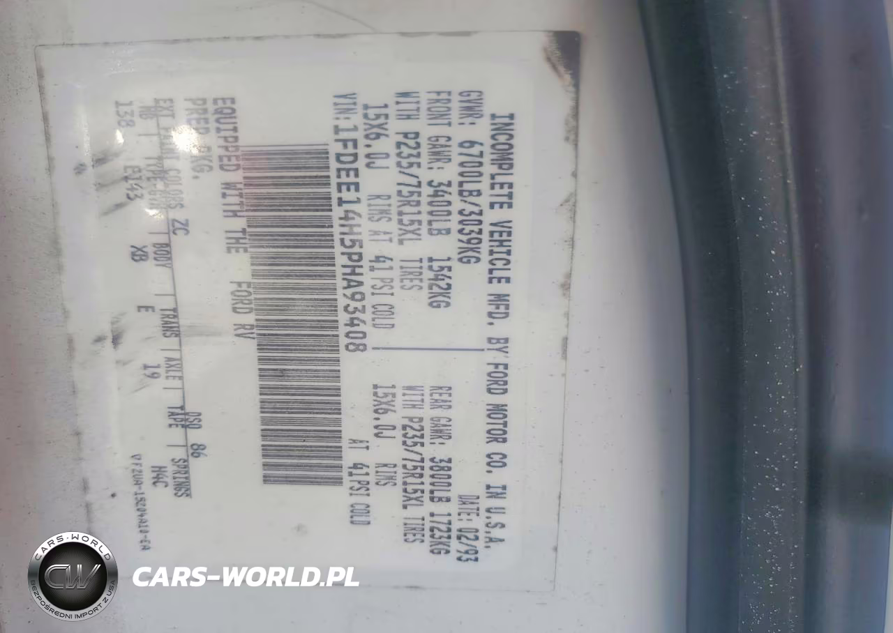 1993 Ford Econoline E150 Van VIN:1FDEE14H5PHA93408 - 12