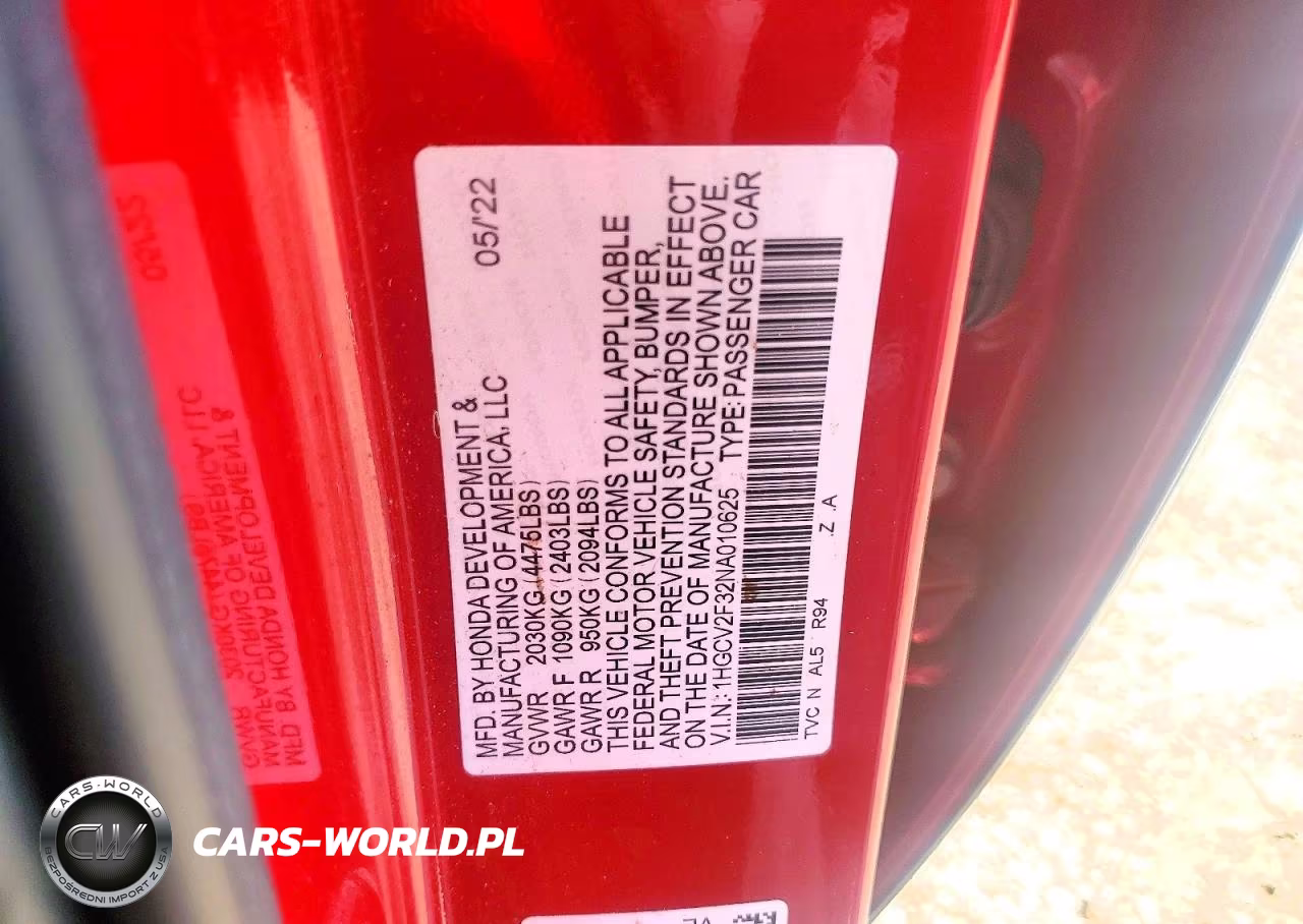 2022 Honda Accord Sport VIN:1HGCV2F32NA010625 - 12