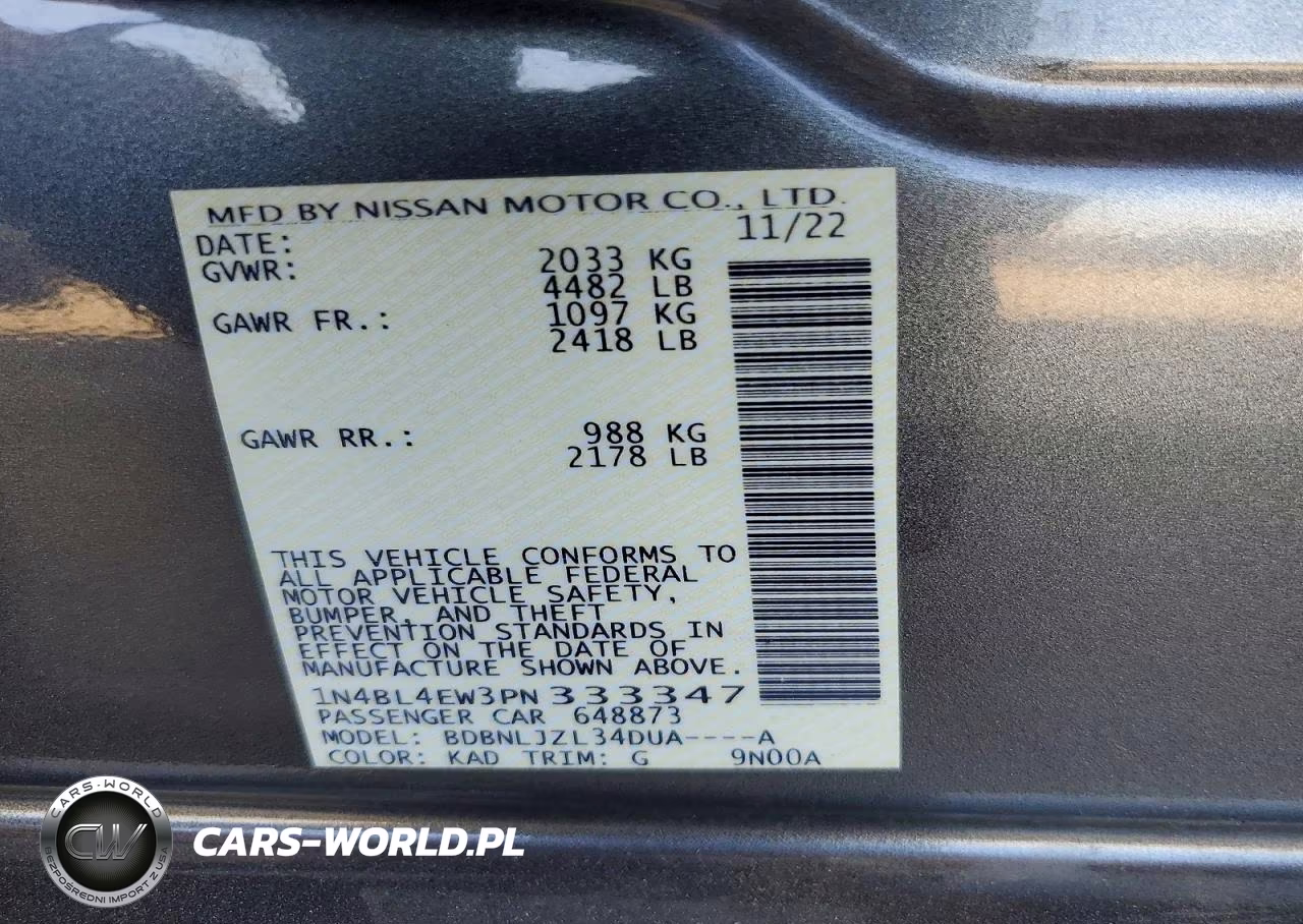 2023 Nissan Altima Sl VIN:1N4BL4EW3PN333347 - 12
