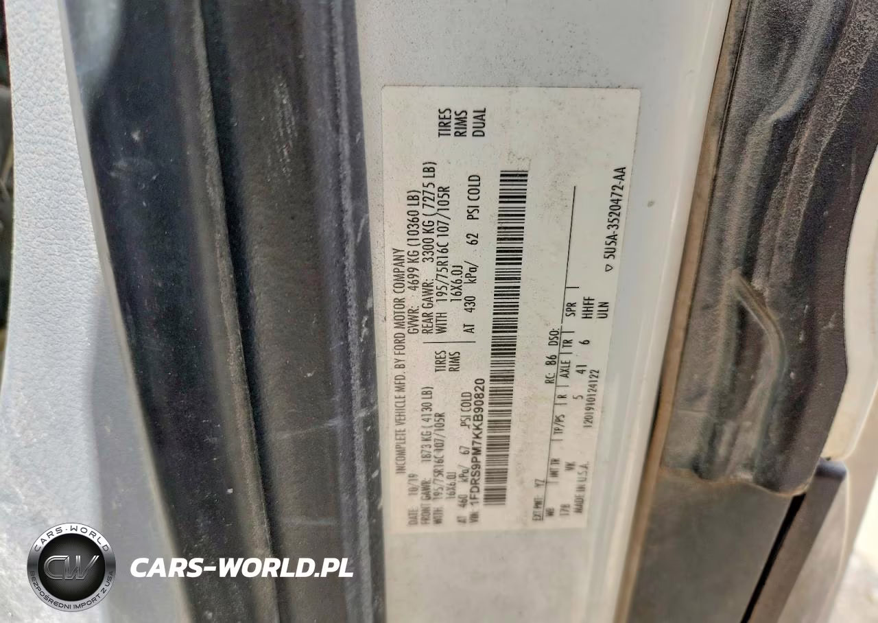 2019 Ford Transit Delivery Truck VIN:1FDRS9PM7KKB90820 - 13