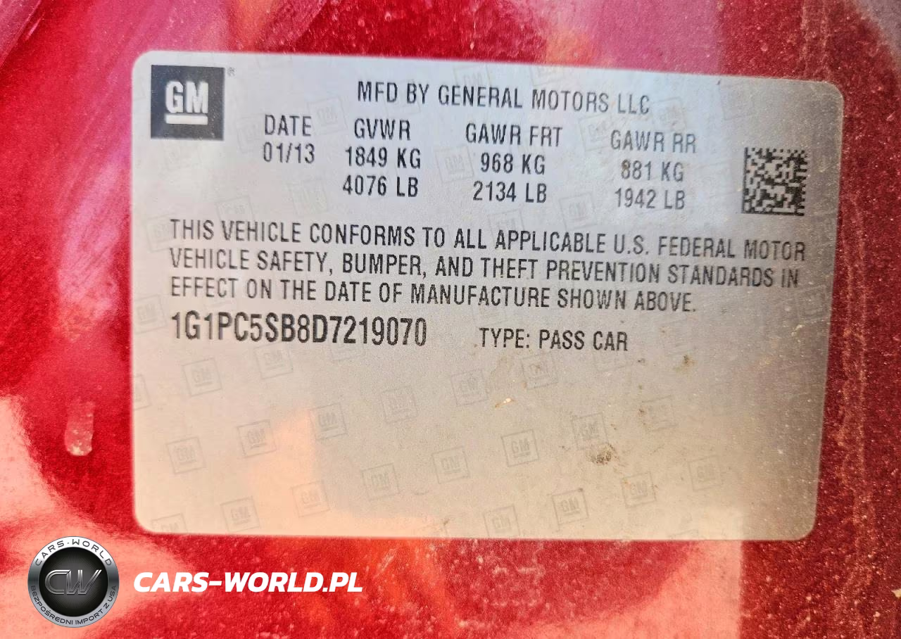 2013 Chevrolet Cruze Lt VIN:1G1PC5SB8D7219070 - 12