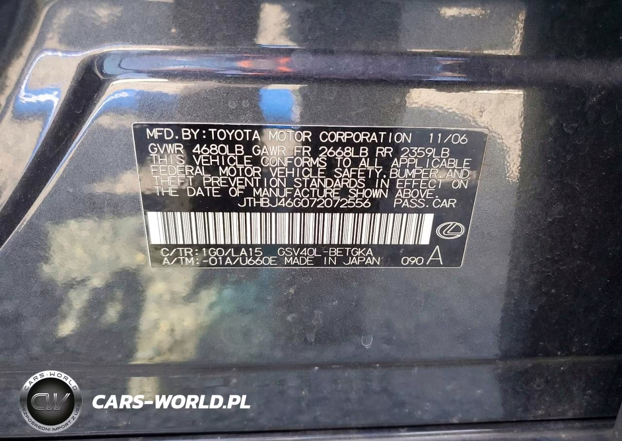 2007 Lexus Es 350 VIN:JTHBJ46G072072556 - 12
