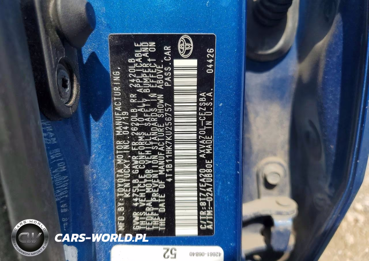 2019 Toyota Camry Se VIN:4T1B11HK7KU256757 - 12