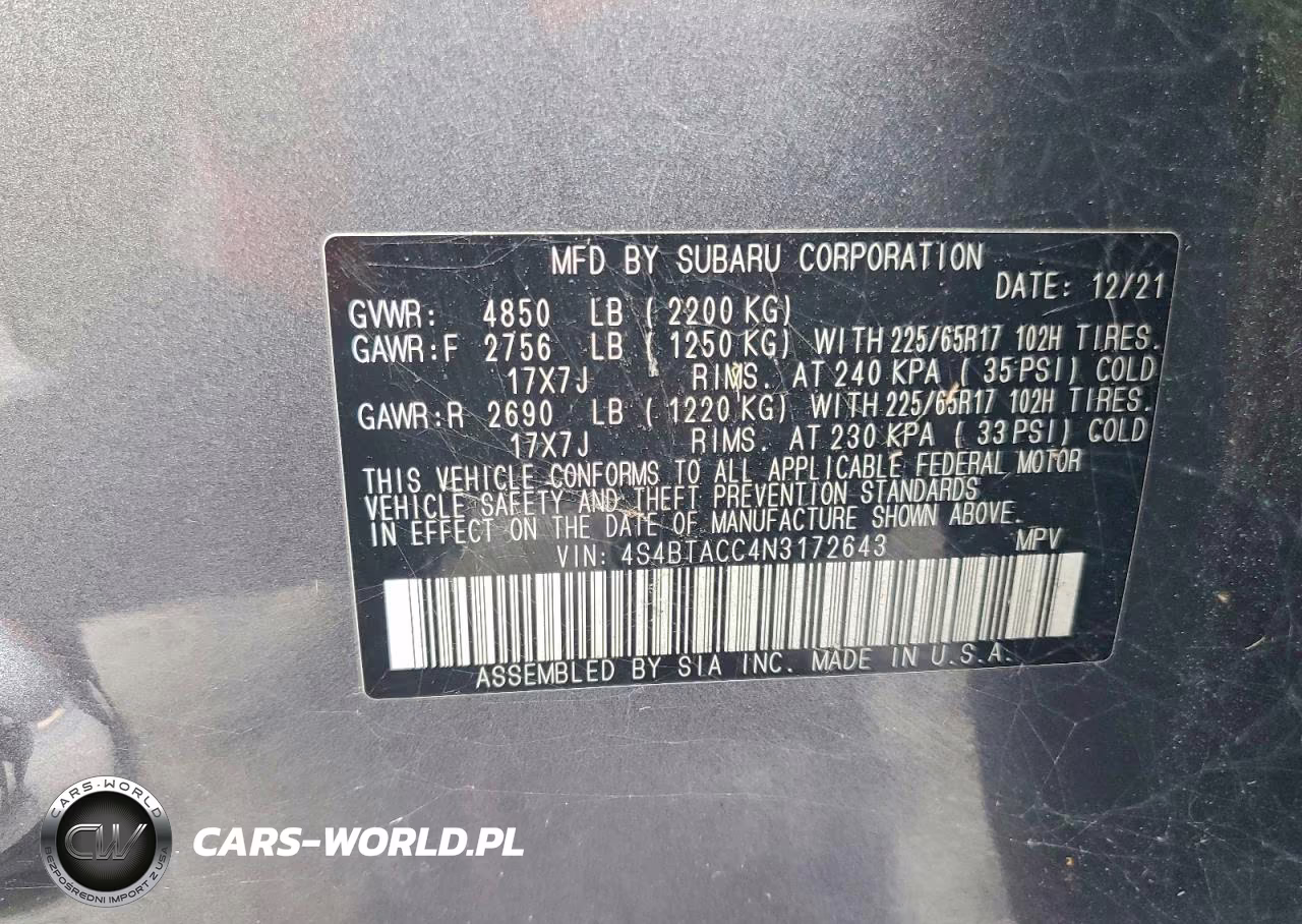 2022 Subaru Outback Premium VIN:4S4BTACC4N3172643 - 13