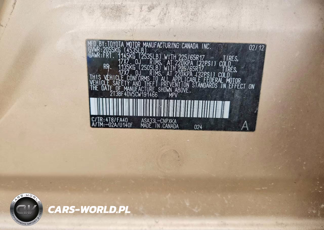2012 Toyota Rav4 Base VIN:2T3BF4DV5CW191466 - 12