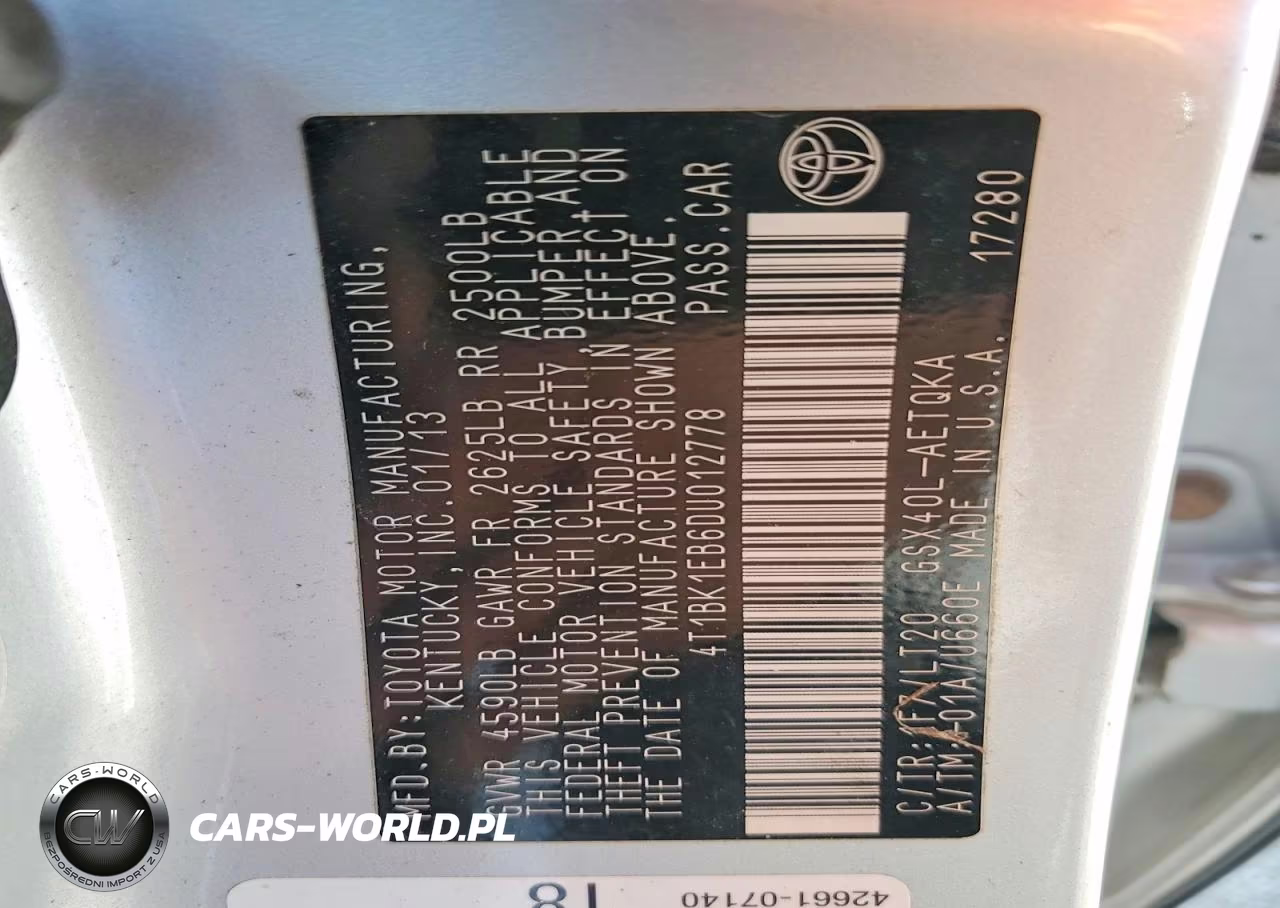 2013 Toyota Avalon Xle Touring VIN:4T1BK1EB6DU012778 - 12