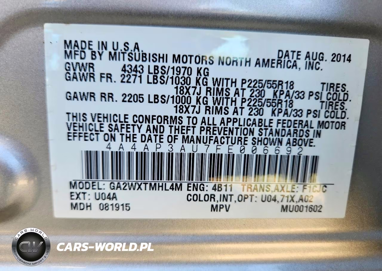 2015 Mitsubishi Outlander Sport Es VIN:4A4AP3AU7FE006692 - 12