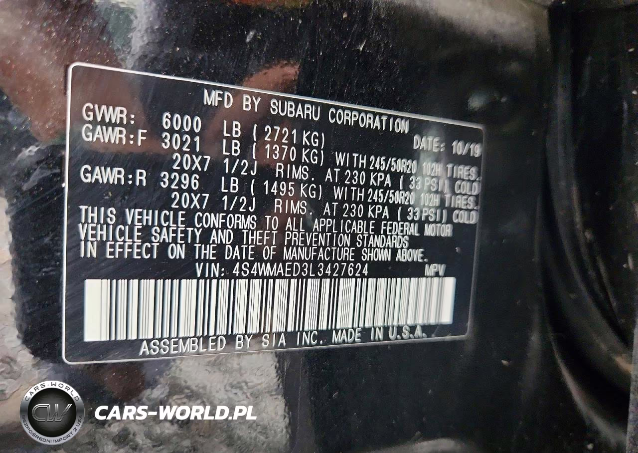 2020 Subaru Ascent Premium VIN:4S4WMAED3L3427624 - 13