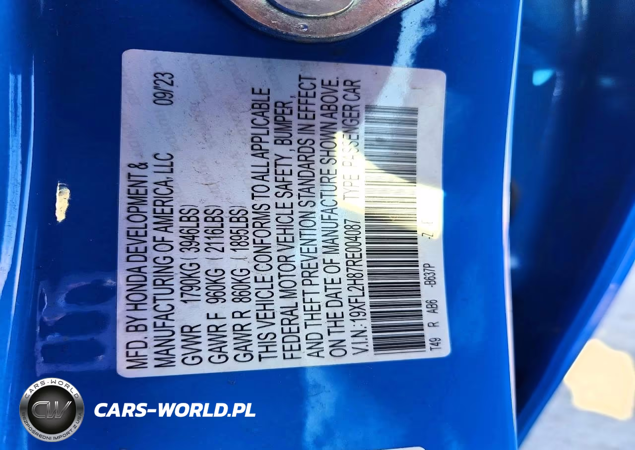 2024 Honda Civic Sport VIN:19XFL2H87RE004087 - 13