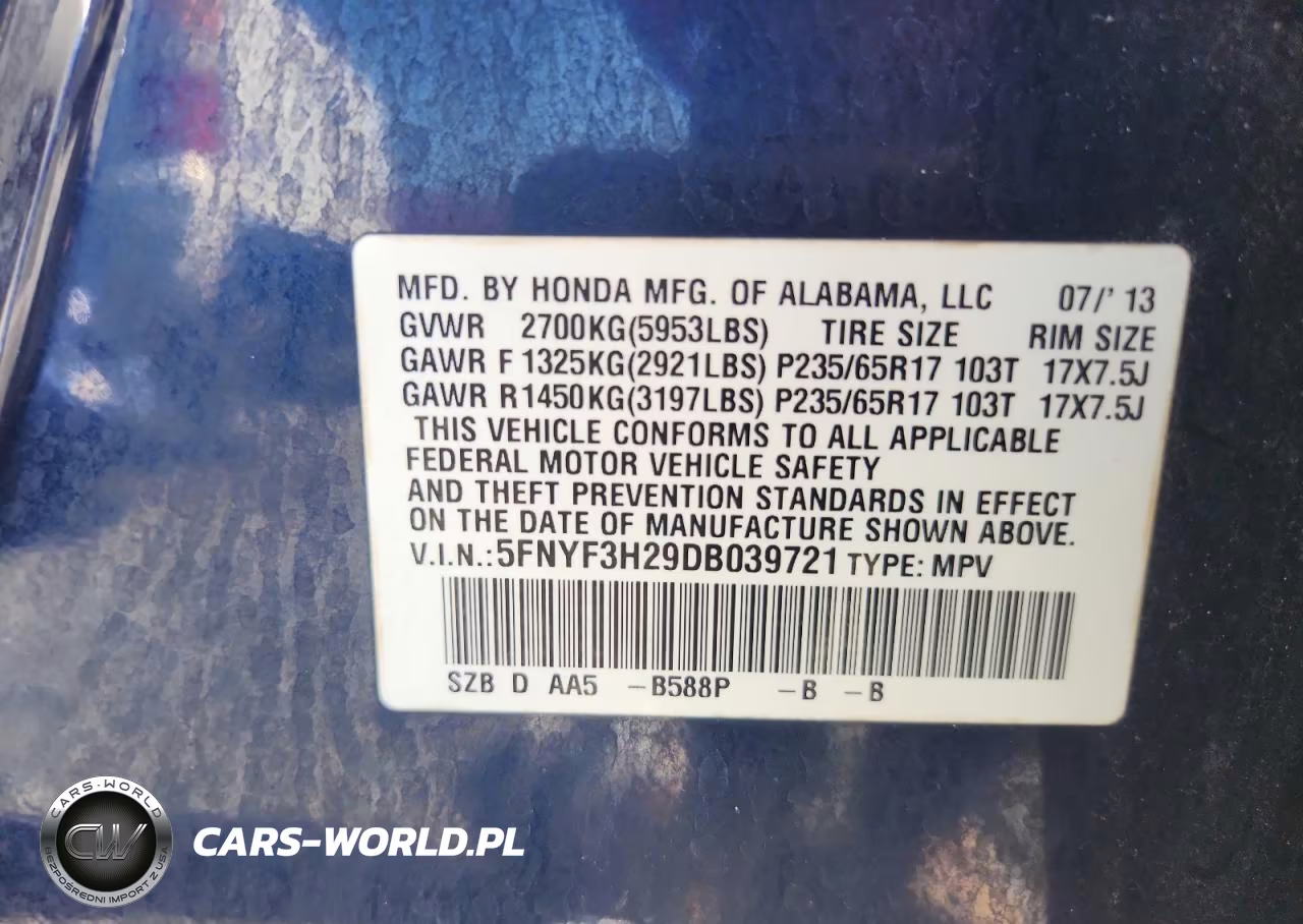 2013 Honda Pilot Lx VIN:5FNYF3H29DB039721 - 13
