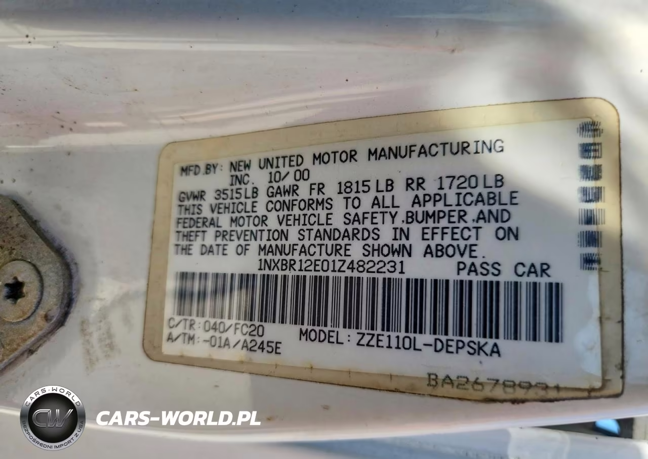 2001 Toyota Corolla S VIN:1NXBR12E01Z482231 - 13