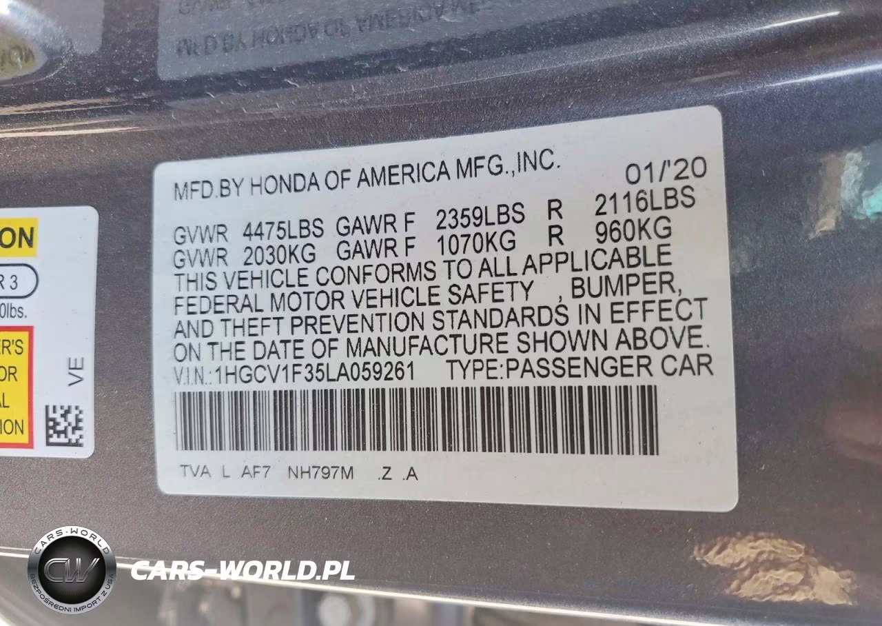 2020 Honda Accord Sport VIN:1HGCV1F35LA059261 - 12