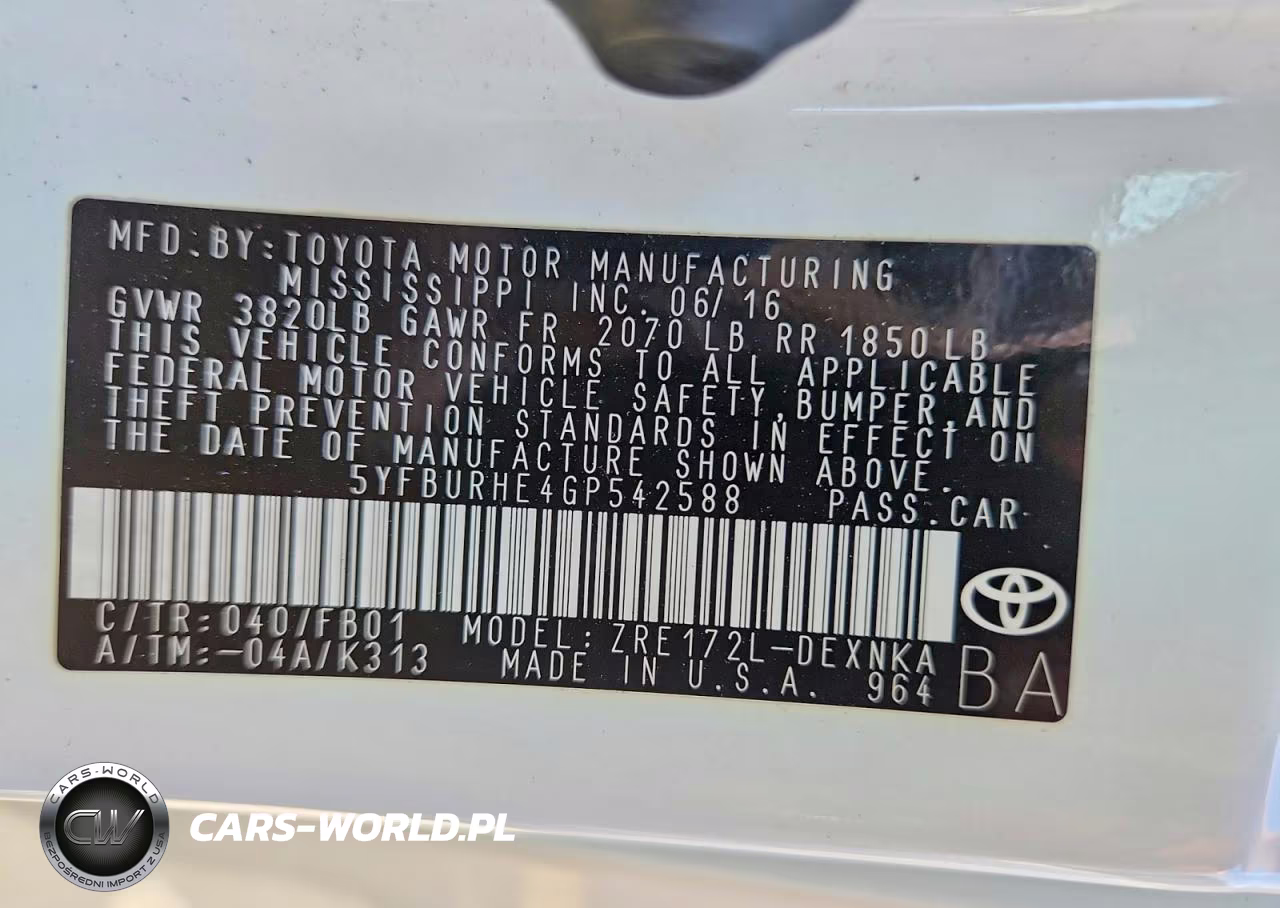 2016 Toyota Corolla Le VIN:5YFBURHE4GP542588 - 13