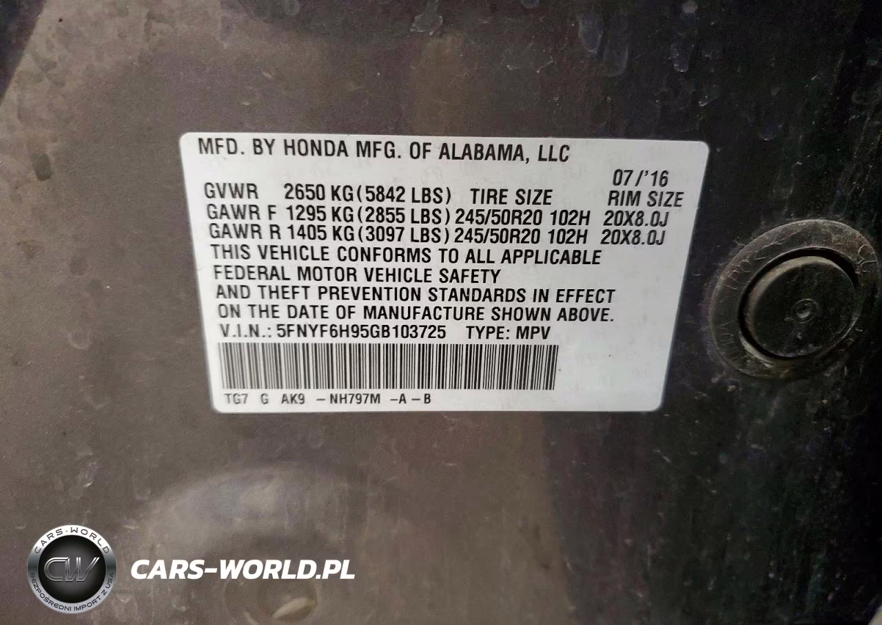 2016 Honda Pilot Touring VIN:5FNYF6H95GB103725 - 13