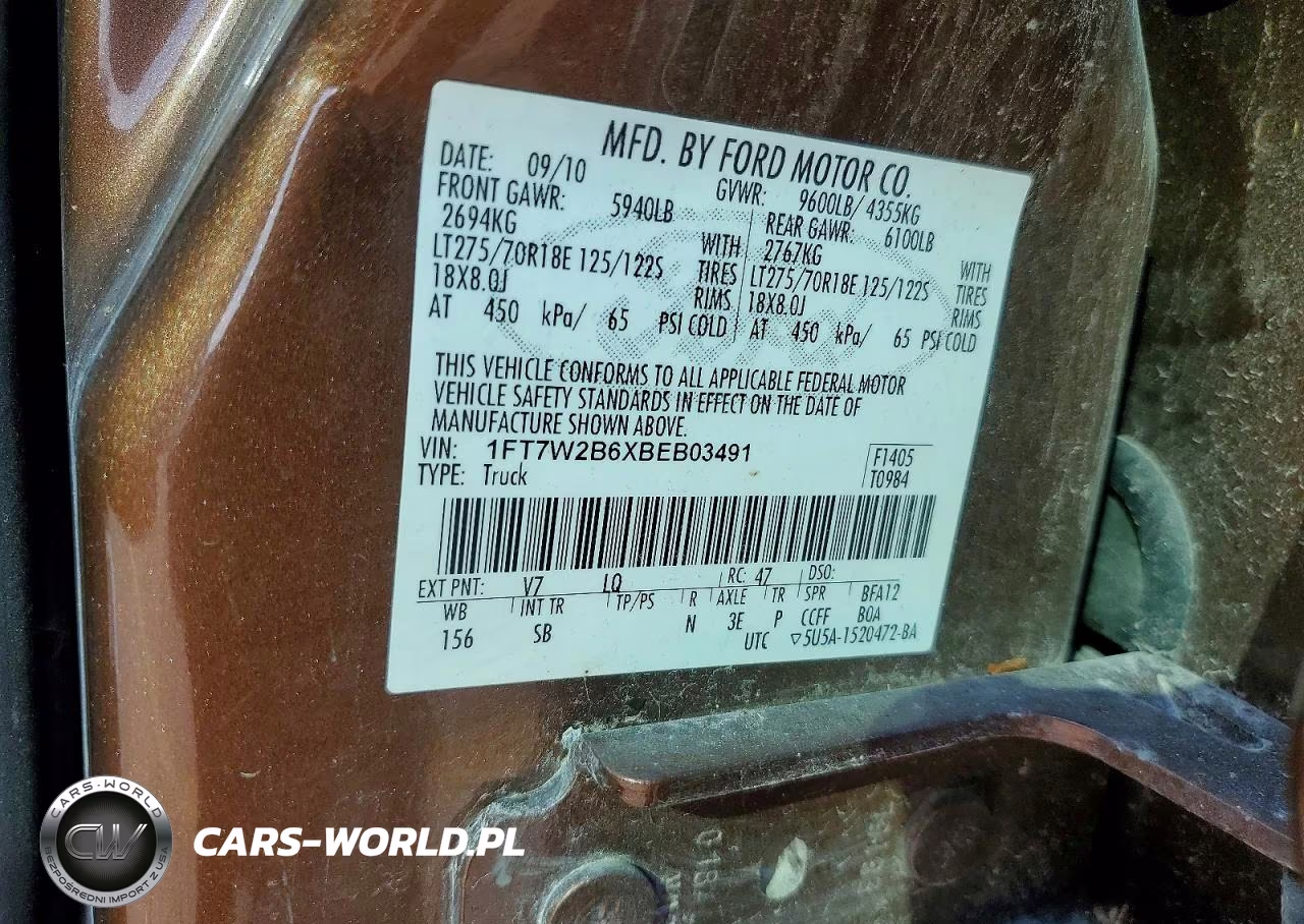 2011 Ford F250 Super Duty VIN:1FT7W2B6XBEB03491 - 12