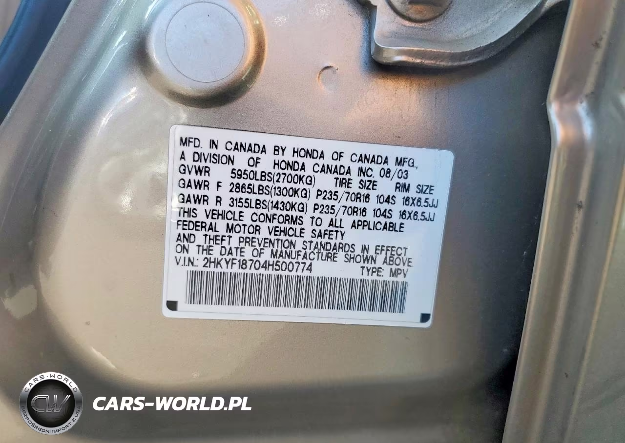 2004 Honda Pilot Exl VIN:2HKYF18704H500774 - 13