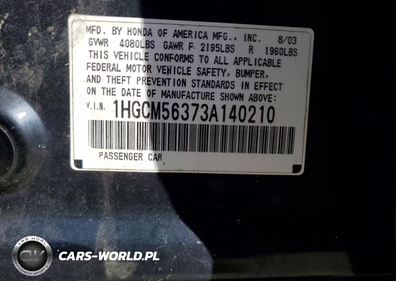 2003 Honda Accord Lx VIN:1HGCM56373A140210 - 12