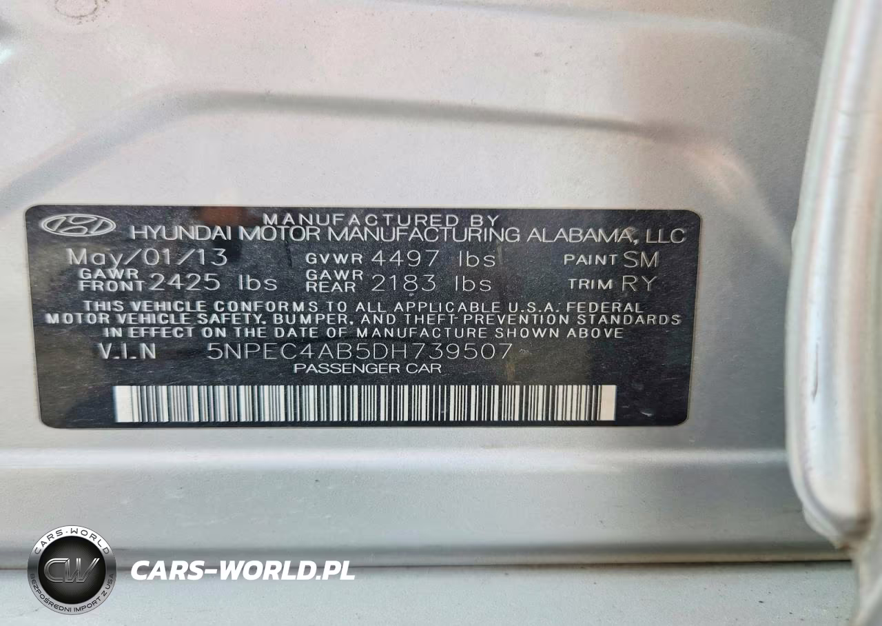 2013 Hyundai Sonata Se VIN:5NPEC4AB5DH739507 - 12