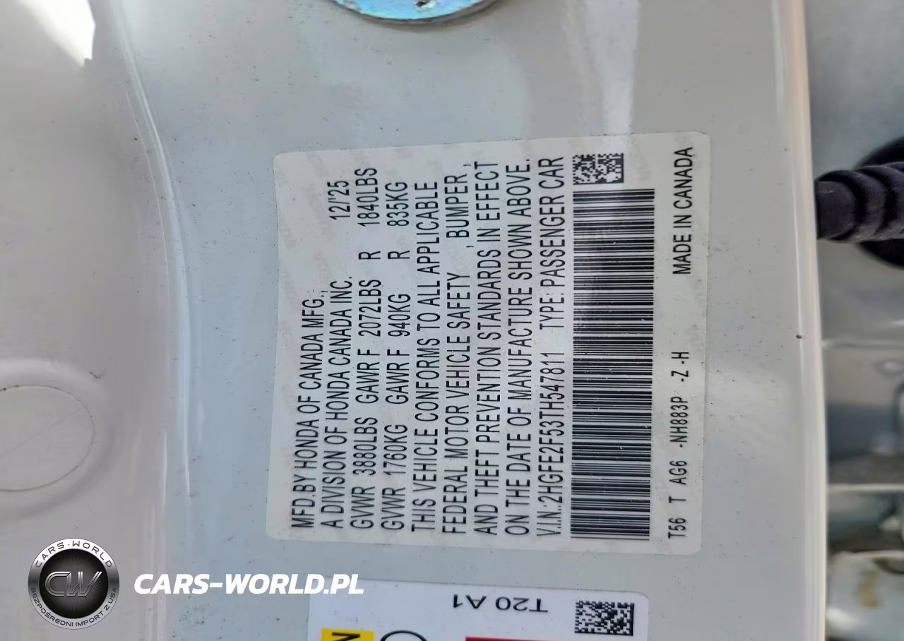 2026 Honda Civic Sport VIN:2HGFE2F53TH547811 - 12