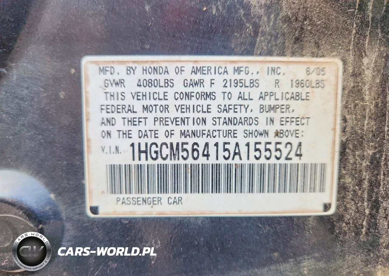2005 Honda Accord Lx VIN:1HGCM56415A155524 - 13