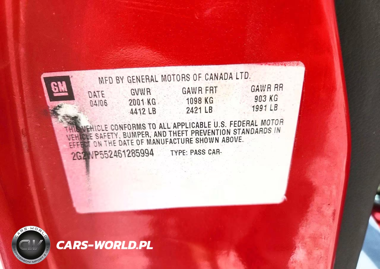2006 Pontiac Grand Prix VIN:2G2WP552461285994 - 12