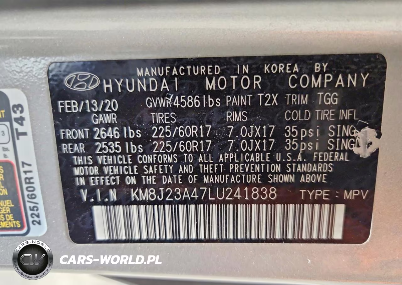 2020 Hyundai Tucson Se VIN:KM8J23A47LU241838 - 13