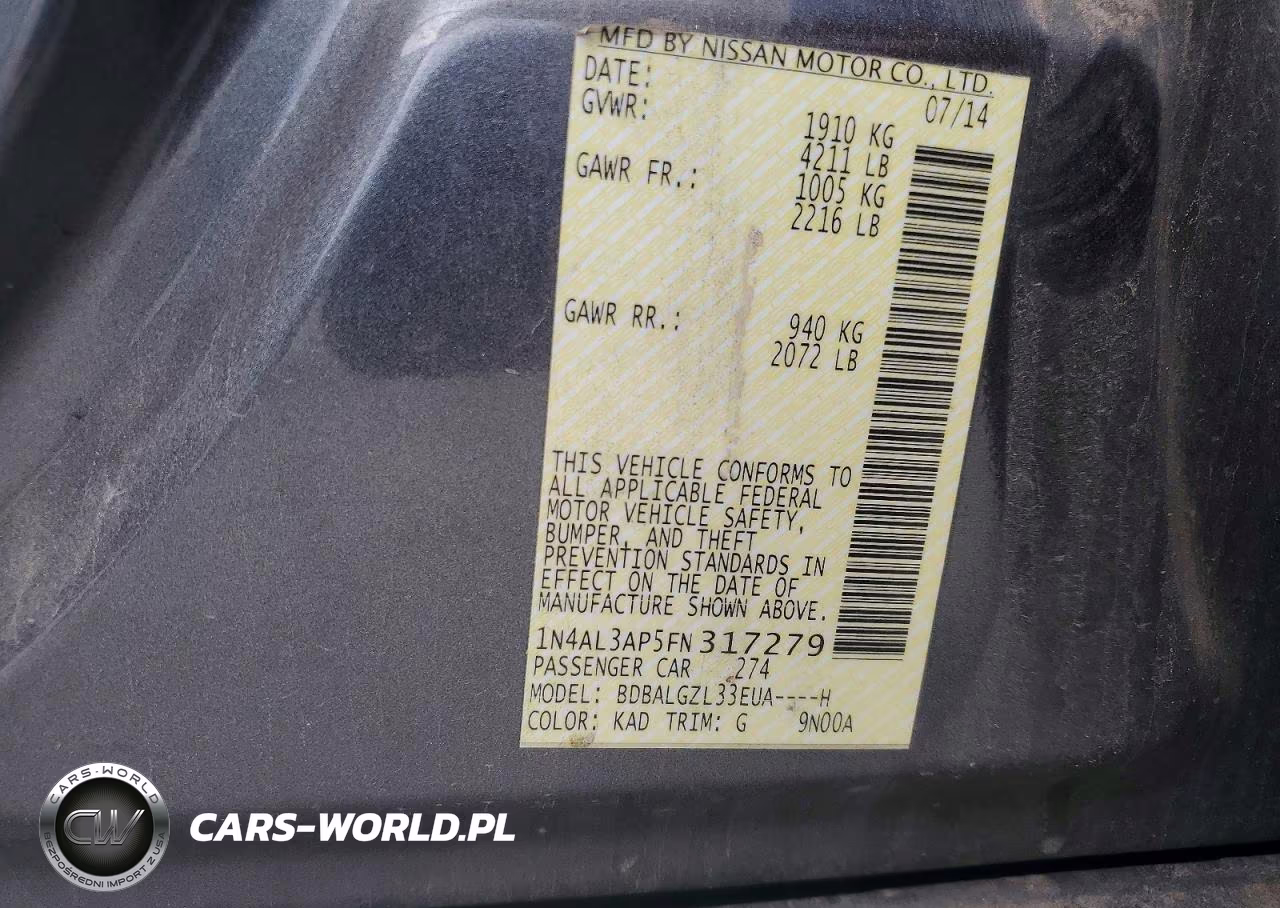 2015 Nissan Altima 2.5 S VIN:1N4AL3AP5FN317279 - 13