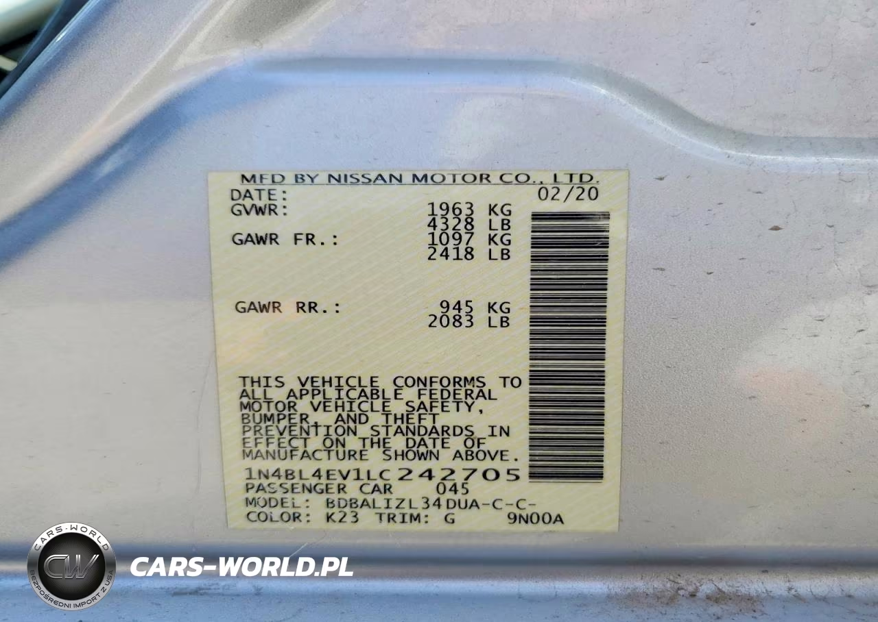 2020 Nissan Altima Sl VIN:1N4BL4EV1LC242705 - 12