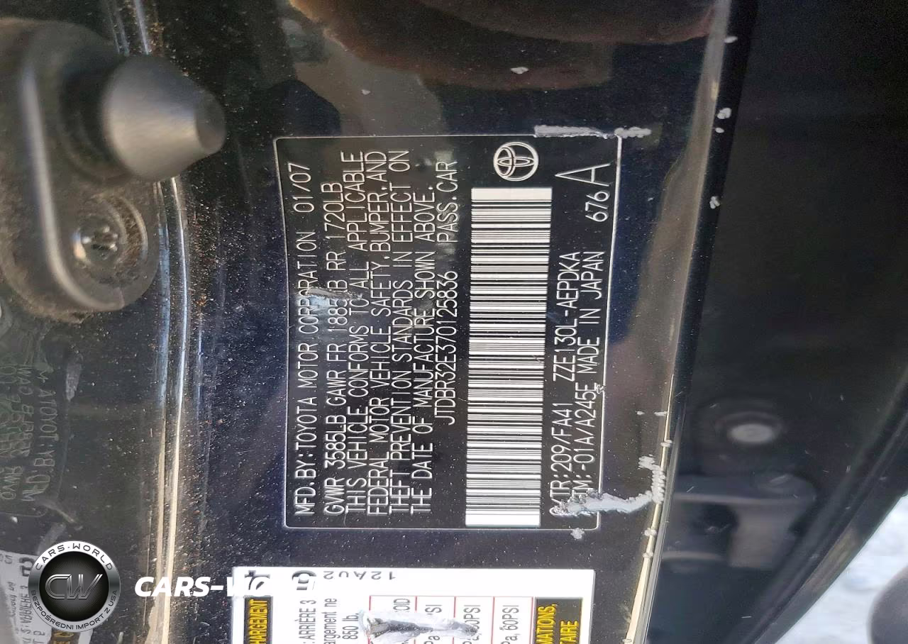 2007 Toyota Corolla Ce VIN:JTDBR32E370125836 - 12