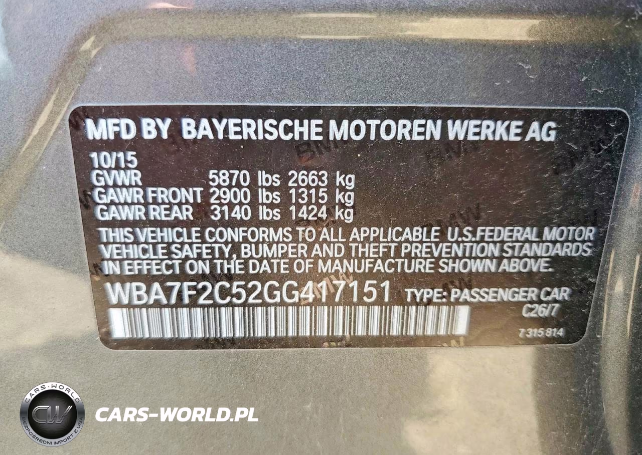 2016 BMW 750 Xi VIN:WBA7F2C52GG417151 - 12