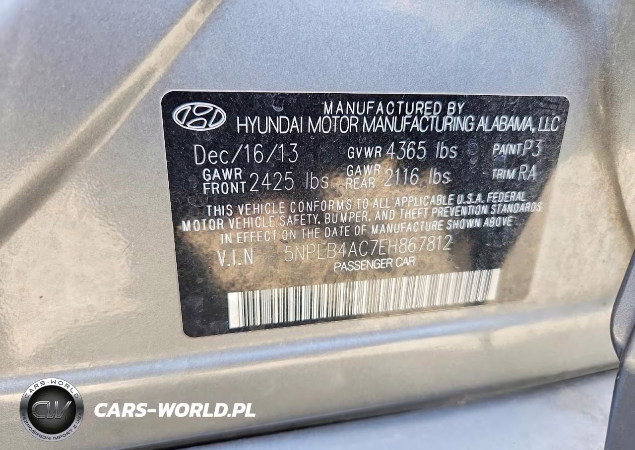 2014 Hyundai Sonata Gls VIN:5NPEB4AC7EH867812 - 12