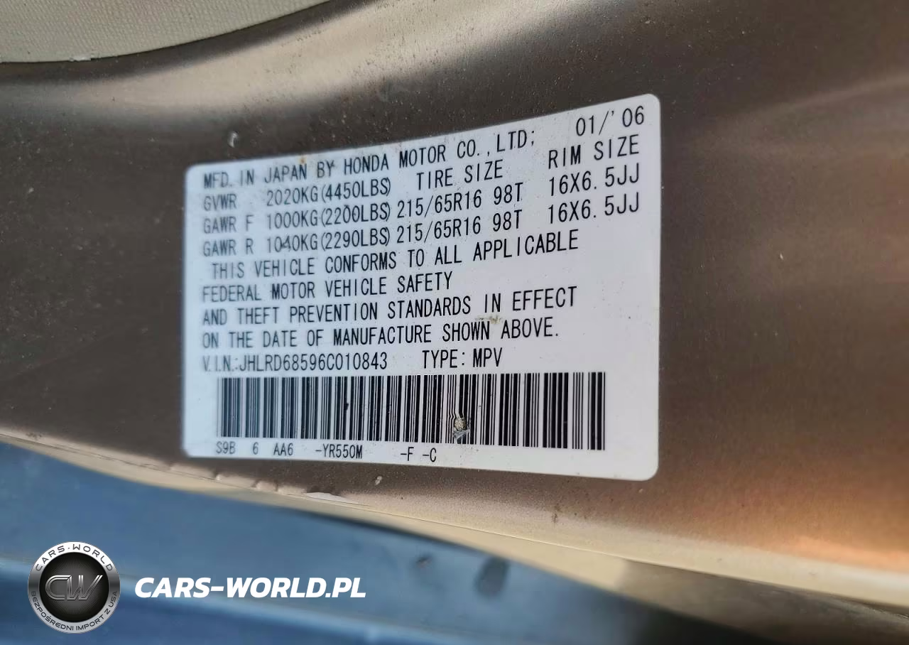 2006 Honda Cr-V Lx VIN:JHLRD68596C010843 - 13