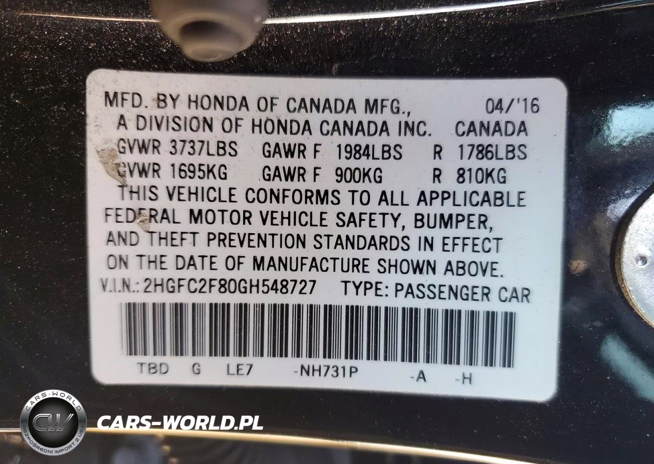 2016 Honda Civic Ex VIN:2HGFC2F80GH548727 - 12