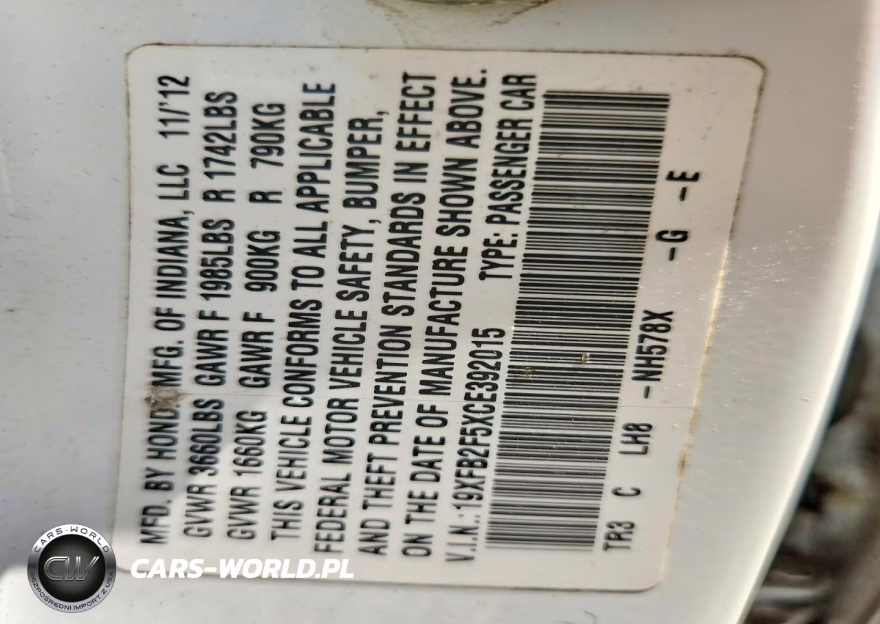 2012 Honda Civic Lx VIN:19XFB2F5XCE392015 - 13