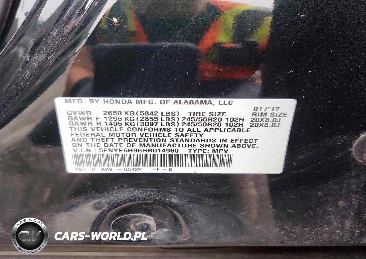 2017 Honda Pilot Touring VIN:5FNYF6H96HB014960 - 14