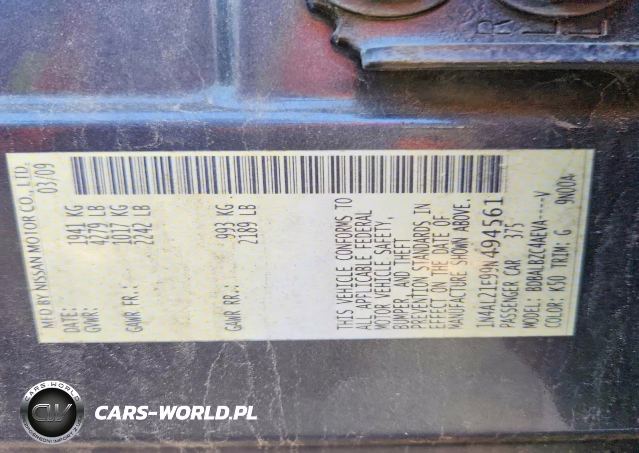 2009 Nissan Altima 2.5 VIN:1N4AL21E99N494561 - 12