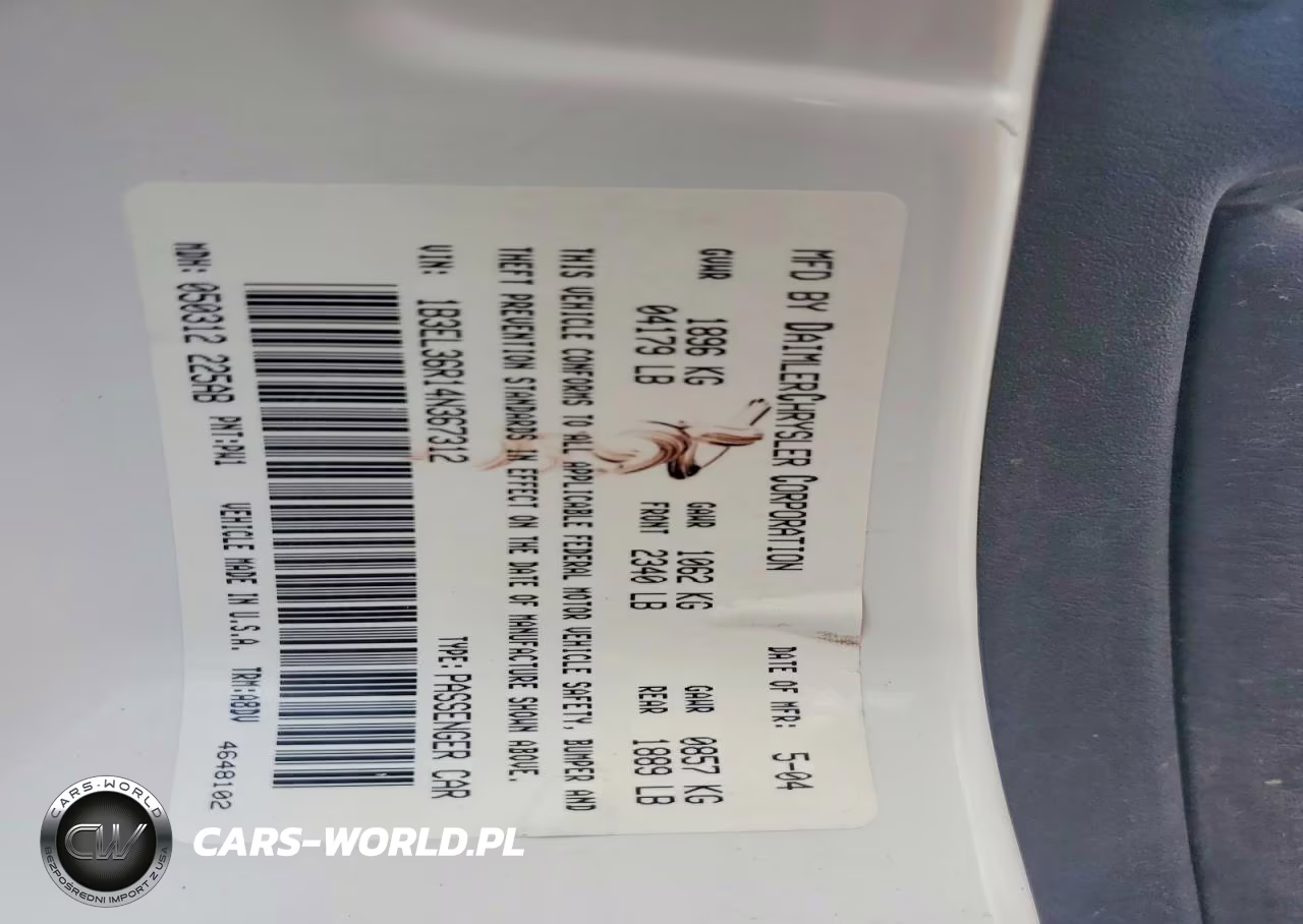 2004 Dodge Stratus Se VIN:1B3EL36R14N367312 - 12