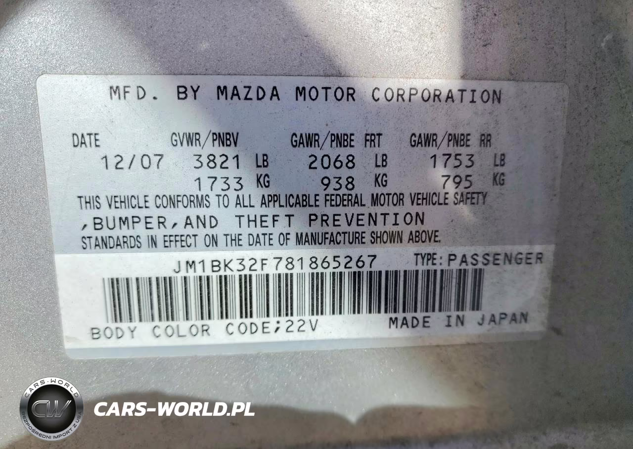 2008 Mazda 3 I VIN:JM1BK32F781865267 - 12