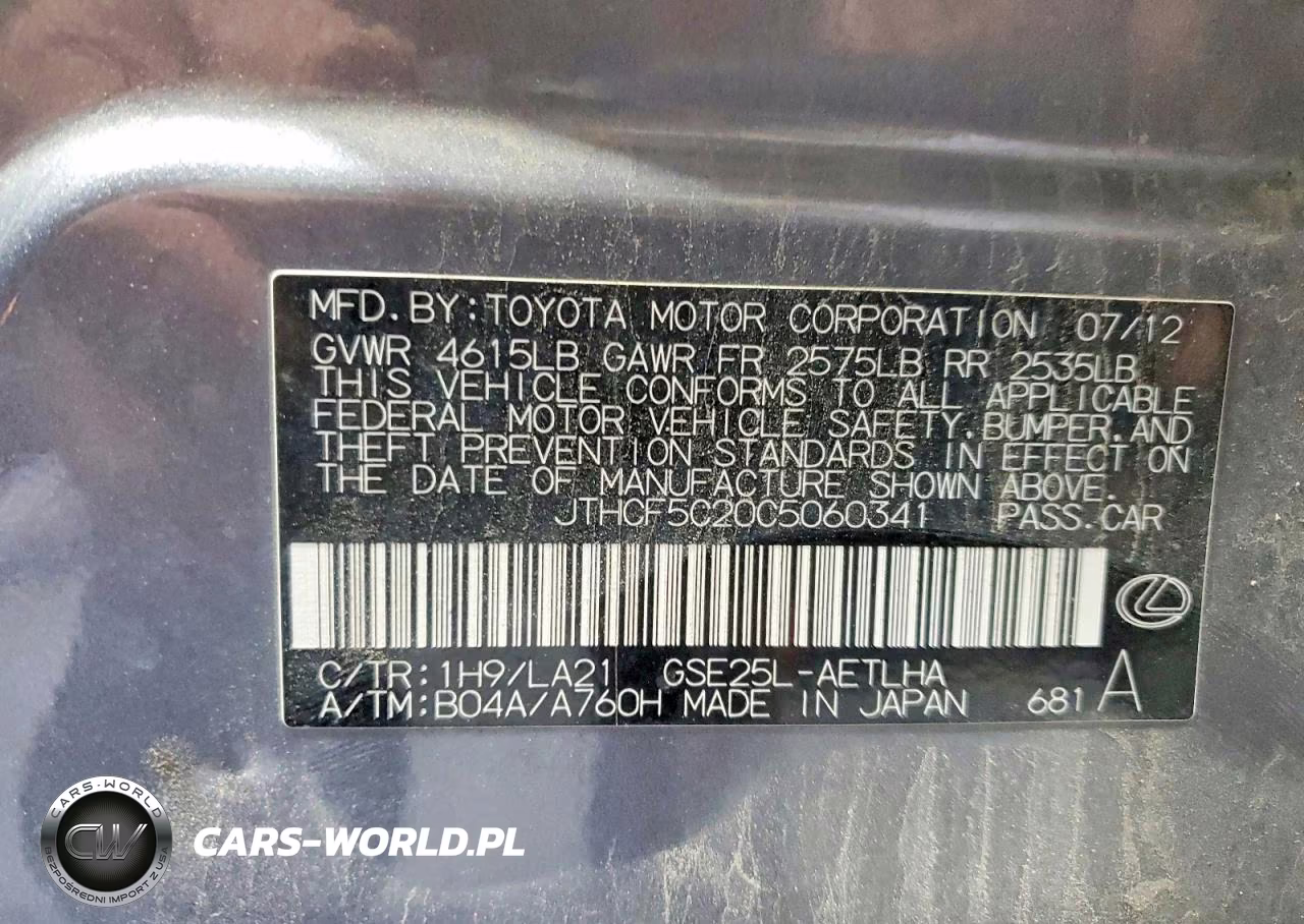 2012 Lexus Is 250 VIN:JTHCF5C20C5060341 - 12